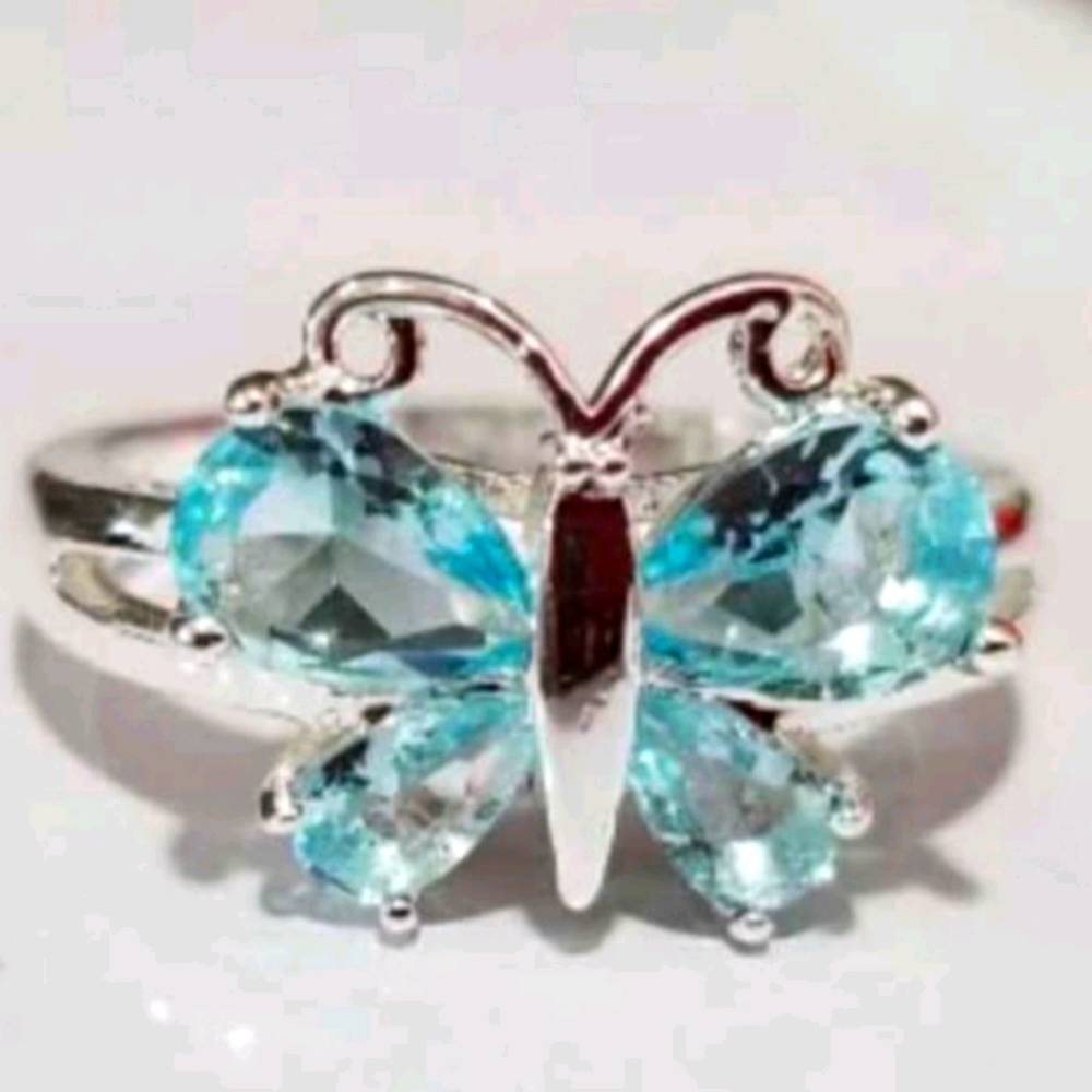 .925 stamped aquamarine butterfly ring size 7